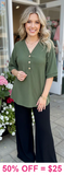 Olive Green button up v-neck top