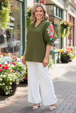 Olive top with embroidery sleeve detail