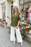 Olive top with embroidery sleeve detail