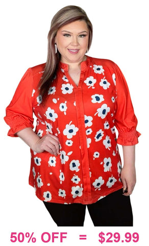 Orange Blouse with Flower print