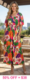 Pink & Green Flower Maxi Dress