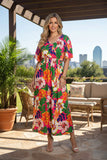 Pink & Green Flower Maxi Dress