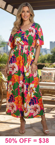 Pink & Green Flower Maxi Dress