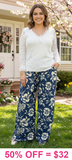 S, M, XL, 3X Blue floral pants