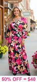 Pink Floral Maxi Wrap Around Dress with Tie Belt