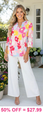 Pink & Yellow flower v-neck top
