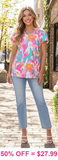 Pastel top with flutter short sleeves