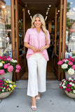 Pink ruffle v-neck blouse