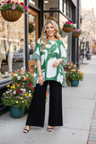 M/L Green & White print poncho top