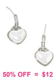 Pearl heart earrings silver tone