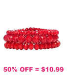 Red Crystal Stretch Bracelets - 3 pc set