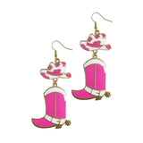 Pink cowgirl boot earrings
