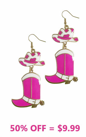Pink cowgirl boot earrings