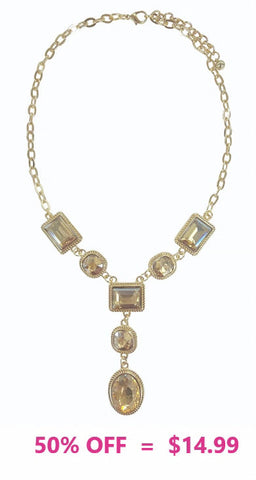 Gold Gem Rhinestone Y shaped necklace