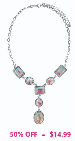 Silver Gem Rhinestone Y shaped necklace