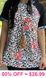 White Leopard, Floral top with black short sleeves