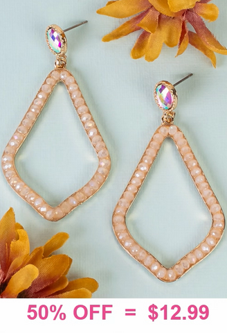 Cream Crystal shape earrings with bling stud post
