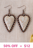 * Cream Heart Stone Earring with Copper Border