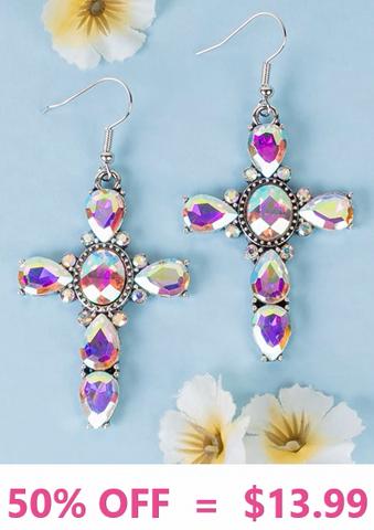 Bling Rhinestone ornate cross earrings
