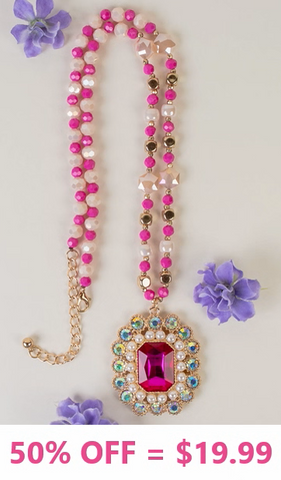 Pink Crystal necklace with bling ornate pendant