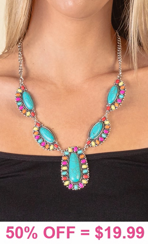 Turquoise Multi color oval stone pendant necklace