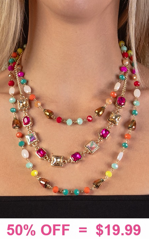 Multi Color 3 Layer crystal beaded necklace
