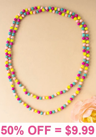 Multi Color Crystal 60" Layering Necklace (neon yellow, turquoise, pink, magenta)