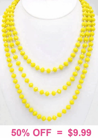 Yellow Crystal Beaded Layering 60" Necklace