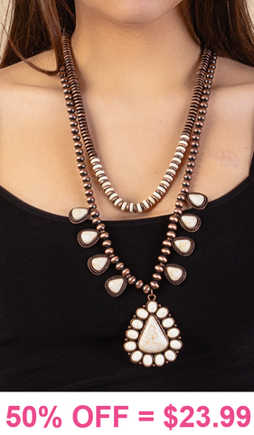 Copper Navajo Pearl Double Strand Necklace with Cream triangle pendants