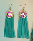 Bling concho earrings with Turquoise fringe tassels