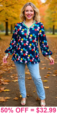 Navy Flower long sleeve top