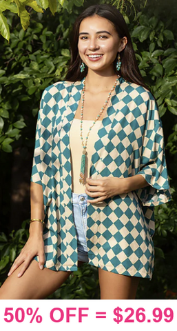 Checkered cardigan - turquoise