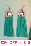 Bling concho earrings with Turquoise fringe tassels