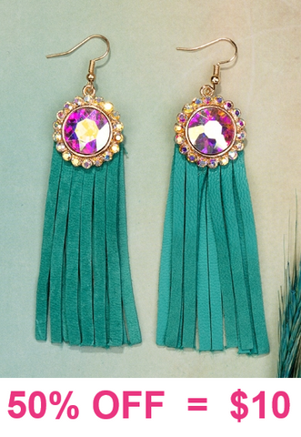 Bling concho earrings with Turquoise fringe tassels
