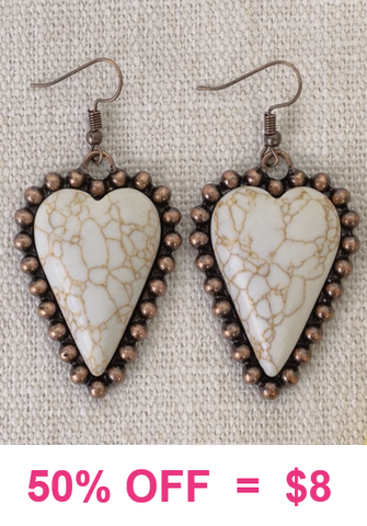 Cream Heart Stone Earring with Copper Border