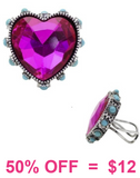 Pink Bling Heart stone ring with turquoise and silver setting