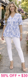 S,L,3X : Blue & White floral Top lace details