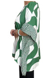 M/L Green & White print poncho top