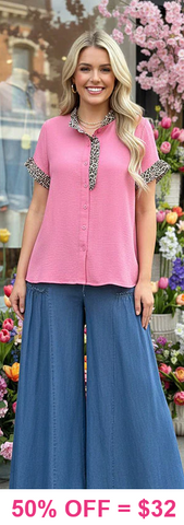 Pink top with Leopard ruffle trim
