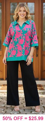 Teal & Pink floral collar top