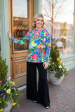 Green water colors printed long sleeve top