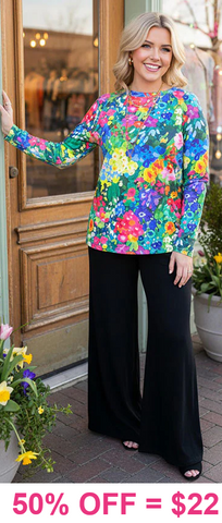 Green water colors printed long sleeve top