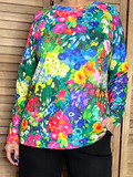 Green water colors printed long sleeve top