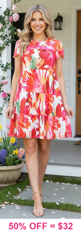 Pink & Red Floral Layered Dress