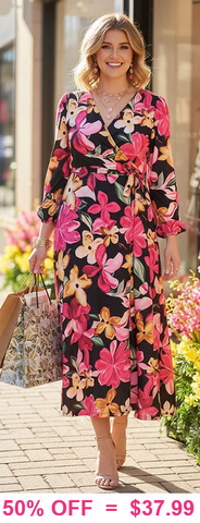 Pink Floral Maxi Wrap Around Dress with Tie Belt
