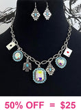 Bling, Turquoise, silver, charm necklace