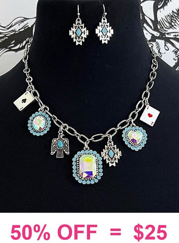 Bling, Turquoise, silver, charm necklace