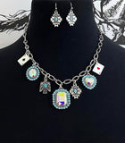 Bling, Turquoise, silver, charm necklace