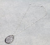 Silver tooled teardrop pendant necklace