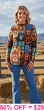 Western patchwork long sleeve top